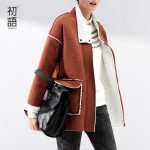 Toyouth 2017 Women Autumn Winter Coat Medium-Long Loose Overcoat Mandarin Collar Solid Outwears Tops