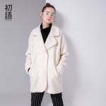 Toyouth 2017 Women Autumn& Winter New Arrival Woolen Jacket Medium-long Turn-down Collar Loose Diamond Women Jacket