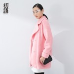 Toyouth 2017 Women Autumn& Winter New Arrival Woolen Jacket Medium-long Turn-down Collar Loose Diamond Women Jacket