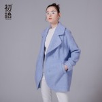 Toyouth 2017 Women Autumn& Winter New Arrival Woolen Jacket Medium-long Turn-down Collar Loose Diamond Women Jacket