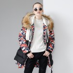 Toyouth Autumn New Contrast Spliced Long Duck Down Coats Female Printing Patwork Coats Hoodies Streewear