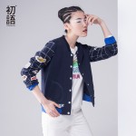 Toyouth Autumn New Women Fashion Baseball Jacket Print Plaid Long Sleeve Short Jacket Lady Thin Outwears