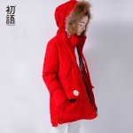 Toyouth Autumn Winter Coat 2017 New Arrival Hooded Fur Collar Patchwork Pocket Zipper Stylish Warm Medium-Long Down Coat