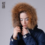 Toyouth Autumn Winter Coat 2017 New Arrival Hooded Fur Collar Patchwork Pocket Zipper Stylish Warm Medium-Long Down Coat