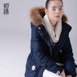 Toyouth Autumn Winter Coat 2017 New Arrival Hooded Fur Collar Patchwork Pocket Zipper Stylish Warm Medium-Long Down Coat