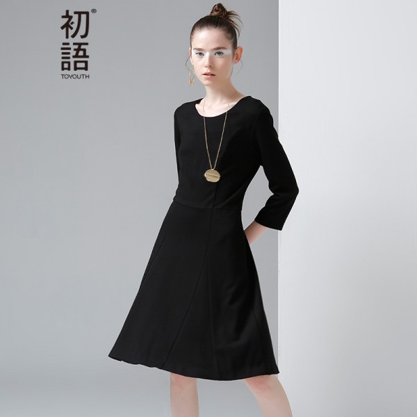 Toyouth Dress 2017 Spring New Women Brief Black Color Slim Knee-Length Elegant Party Dresses