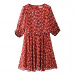 Toyouth Elegant Women Vintage O-Neck Dress Half Sleeve Polka Dot Printed Chiffon Casual Elastic Waist Bohemian Beach Dresses