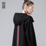 Toyouth Jackets 2017 Spring New Women Short Coats Vintga Striped Patchwork Loose Cotton Casual Hooded Outerwear Coat