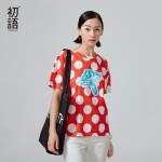 Toyouth New Arrival Cotton T-Shirts Women Dot Printed Casual Tees Summer Fashion O-Neck Tops