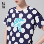 Toyouth New Arrival Cotton T-Shirts Women Dot Printed Casual Tees Summer Fashion O-Neck Tops