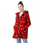 Toyouth New Arrival Women Casual Cotton Trench Coat Autumn Dot Printed Pockets Zipper Hooded Collar Trench Coat