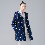 Toyouth New Arrival Women Casual Cotton Trench Coat Autumn Dot Printed Pockets Zipper Hooded Collar Trench Coat