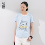 Toyouth New Arrival Women Cotton T-Shirts Cartoon Print Summer Casual O-Neck Loose Tops Tees