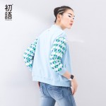 Toyouth Spring Autumn Lady Basic Jacket Stand Collar Loose Outerwear Women Preppy Style Polka Dot Short Jacket Fashion Tops