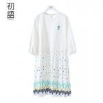 Toyouth Summer New Arrival Fake Two Pieces Dress Women Loose O-Neck A-Line Dress Lady Casual Knee-Length Cotton Dress