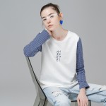 Toyouth T-Shirts 2017 Spring New Women Plaid Patchwork O-Neck Long Sleeve Casual Cotton Tees Tops