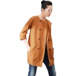 Toyouth Windbreaker Women 2017 Autumn O-neck Three Quarter Sleeve Double-Breasted Solid Cotton Casual Trench Coat