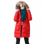 Toyouth Winter New Fur Hoodies Spliced Warm Duck Down Parkas Long Thick Pocket Jacket Coats