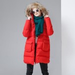 Toyouth Winter New Fur Hoodies Spliced Warm Duck Down Parkas Long Thick Pocket Jacket Coats