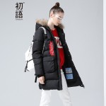 Toyouth Winter New Fur Hoodies Spliced Warm Duck Down Parkas Long Thick Pocket Jacket Coats