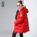 Toyouth Winter New Fur Hoodies Spliced Warm Duck Down Parkas Long Thick Pocket Jacket Coats