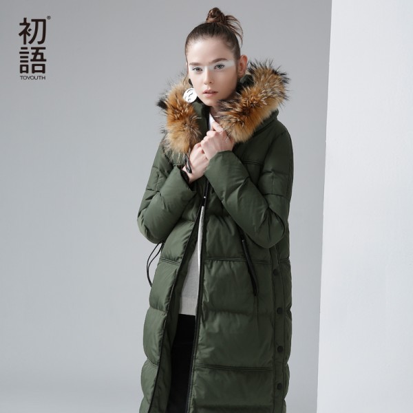 Toyouth Winter New Hoodies Long Duck Down Coat Female Slim Line Long Jacket Coats Outwear Style