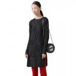 Toyouth Winter New Jacquard Geometrical Dress O-Neck Long Sleeve Knitting Loose One Piece Dresses