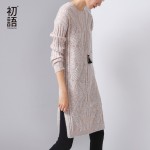 Toyouth Winter New Jacquard Geometrical Dress O-Neck Long Sleeve Knitting Loose One Piece Dresses