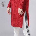 Toyouth Winter New Jacquard Geometrical Dress O-Neck Long Sleeve Knitting Loose One Piece Dresses