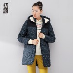 Toyouth Women Down Coat 2017 Autumn Long Sleeve Hooded Zipper Patchwork Polka Dot Thickened Winter Coat