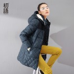 Toyouth Women Down Coat 2017 Autumn Long Sleeve Hooded Zipper Patchwork Polka Dot Thickened Winter Coat