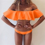 Two-Piece Suits Young girls Ruffled white Orange low waist sexy swimwear bikini Lace women's swimming swimsuit   D021