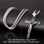 U7 Cross INRI Crucifix Jesus Piece Pendant & Necklace Gold Color Stainless Steel Men Chain Christian Jewelry Gifts Vintage P624