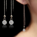 USTAR 2.0 ct AAA Zircon Stud Earrings for women long chain Rose Gold Color crystal Earrings female Jewelry fashion brincos gift