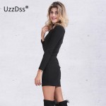 UZZDSS Apparel Autumn Sexy Halter Knitted Dress Women Winter Elegant Bodycon Dress Casual Black Vestidos Short Sweater Dresses