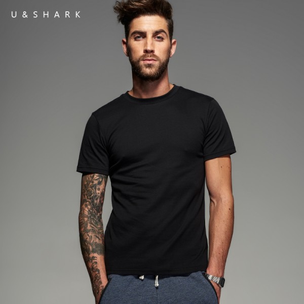 U&SHARK Summer Basic Black T Shirt Homme T-Shirt Short Sleeve Slim Fit Cotton Tops Men Clothing O-Neck Quality Tee Shirt Male