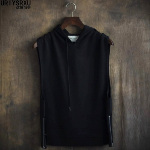 Under the zipper pull fork fashion type big yards leisure without sleeve hooded fleece male head Ma3 jia3 tide hoodies