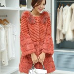 Upgrades Real Fur 100% Rabbit Skin 80 Cm Length Autumn Winter Sexy Lady's Favorite Female Coat  Sample FQ13020-2