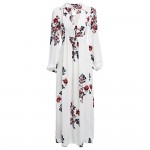 VESTLINDA Bohemian Women Dress V Neck Autumn Maxi Dress Summer Dress Vestidos Turn Down Collar Floral Print Beach Dress Women