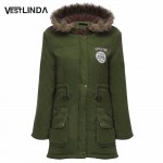 VESTLINDA Coats Big Size Fur Hooded Warm Coat Army Green Drawstring Jackets Coat Winter Jacket Women Warm Coats Parkas Plus Size