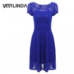 VESTLINDA Elegant Lace Dress Women 2017 Summer Party Dresses Ladies Vestido A-Line O Neck Short Sleeve Slim Mini Dress Plus Size