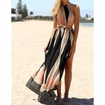 VESTLINDA Ethnic Printed Bohemian Women Summer Boho Split Long Dress Wrap Hollow Out Sleeveless Backless Women Maxi Beach Dress