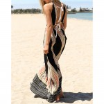 VESTLINDA Ethnic Printed Bohemian Women Summer Boho Split Long Dress Wrap Hollow Out Sleeveless Backless Women Maxi Beach Dress