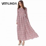 VESTLINDA Floral Print Maxi Dress Women Long Dresses Draped Ankle Length Robe Femme Vestidos Long Sleeve Spring Vintage Dress