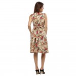 VESTLINDA Floral Print Summer Midi Dress Women O Neck Sleeveless Back Zipper Bow Tie Party Dresses Femme Floral A Line Dress