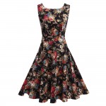 VESTLINDA Floral Print Summer Midi Dress Women O Neck Sleeveless Back Zipper Bow Tie Party Dresses Femme Floral A Line Dress