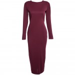 VESTLINDA Plus Size Robe Sexy Femme Midi Sheath Bodycon Dress Long Sleeve Elegant Dresses Women Back Zipper Pencil Tight Dress