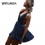 VESTLINDA Sexy Bandage Dress Women Summer Party Dresses Fashion A-Line Deep V-Neck Sleeveless Vestidos Solid Mini Short Dress