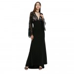 VESTLINDA Sexy Club Dress Women Evening Party Dresses Black Lace Flare Sleeve See-through Backless Long Vestidos Maxi Dress