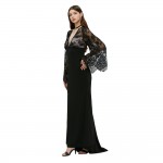 VESTLINDA Sexy Club Dress Women Evening Party Dresses Black Lace Flare Sleeve See-through Backless Long Vestidos Maxi Dress